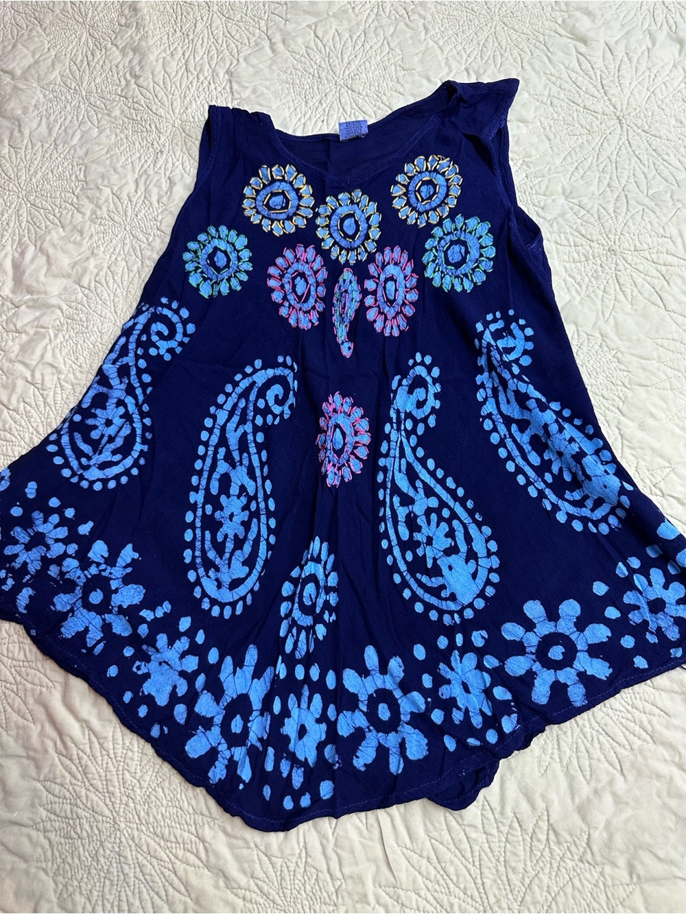 Women's Navy Sleeveless Boho Tunic with Light Blue Print